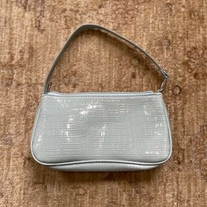Baby blue,Cute little mini baguette bag.  Embossed faux crocodile